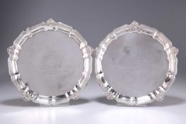 † A PAIR OF VICTORIAN SILVER SALVERS