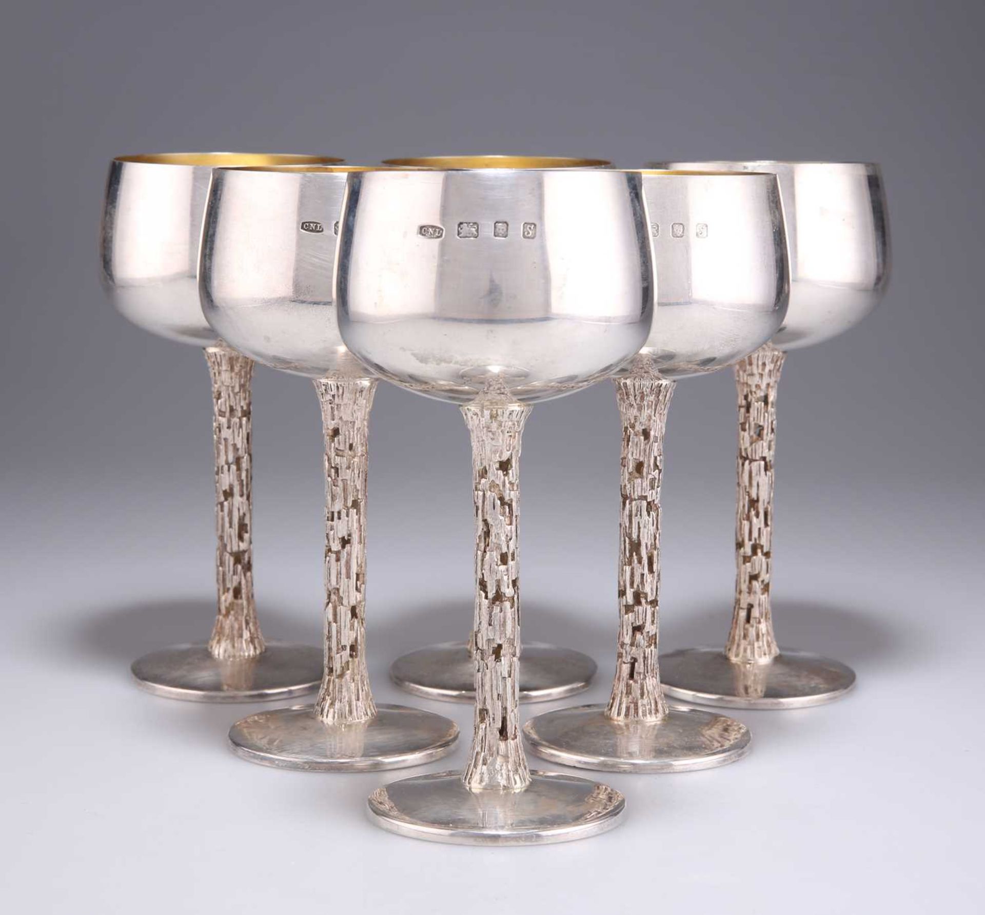 CHRISTOPHER NIGEL LAWRENCE: A SET OF SIX SILVER GOBLETS