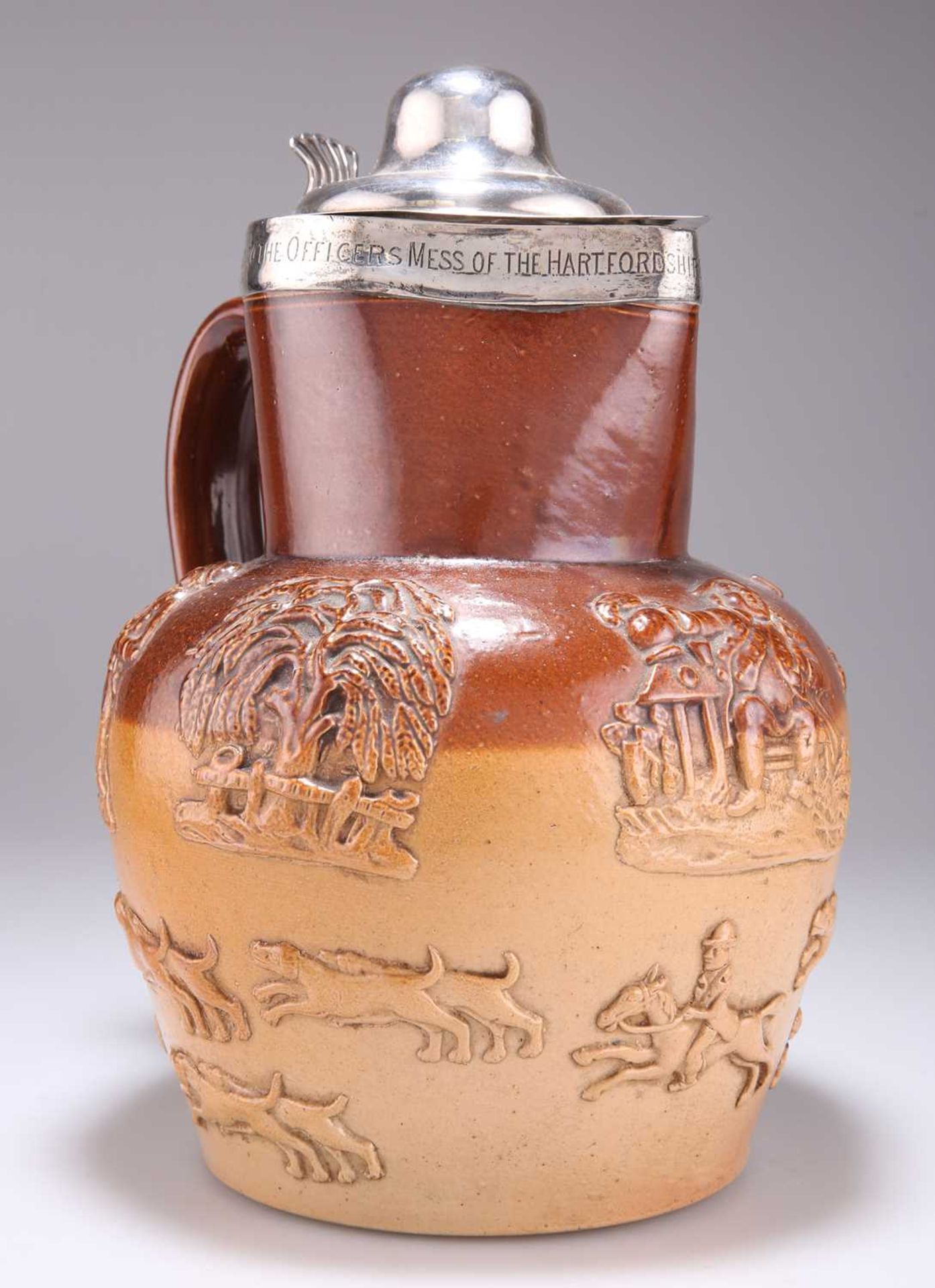 A GEORGE III SILVER-MOUNTED STONEWARE CIDER JUG - Image 2 of 3