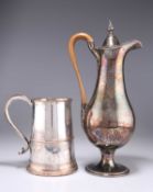 A GEORGE III OLD SHEFFIELD PLATE HOT WATER JUG AND A TANKARD