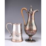 A GEORGE III OLD SHEFFIELD PLATE HOT WATER JUG AND A TANKARD