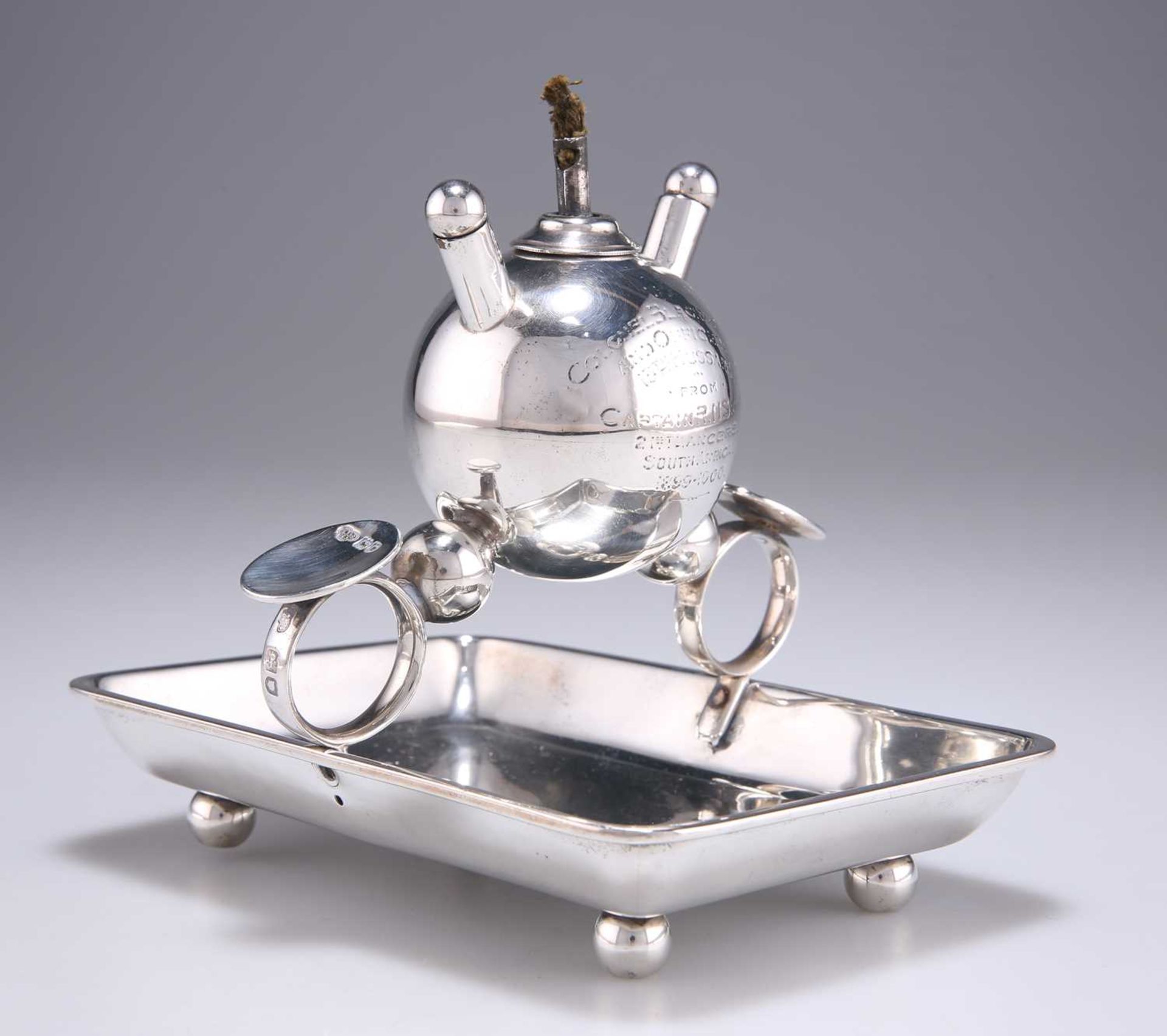 † AN EDWARDIAN SILVER TABLE LIGHTER