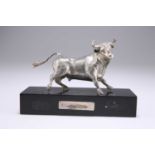 A FOREIGN CAST SILVER MODEL OF A BULL