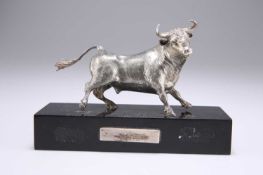 A FOREIGN CAST SILVER MODEL OF A BULL