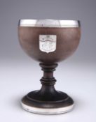 AN 18TH CENTURY SILVER-MOUNTED TREEN COCONUT CUP
