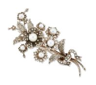 AN EARLY 19TH CENTURY PEARL FLORAL SPRAY BROOCH