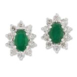 A PAIR OF EMERALD AND DIAMOND CLUSTER EARRINGS