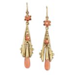 A PAIR OF ETRUSCAN REVIVAL CORAL PENDANT EARRINGS