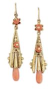 A PAIR OF ETRUSCAN REVIVAL CORAL PENDANT EARRINGS