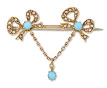 A LATE 19TH CENTURY TURQUOISE AND SEED PEARL BROOCH