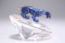 A FRENCH LAPIS LAZULI, EMERALD AND ROCK CRYSTAL DESK ORNAMENT