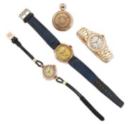 THREE VARIOUS WRISTWATCHES AND A FOB WATCH
