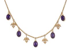 A LATE 19TH CENTURY AMETHYST AND SEED PEARL NECKLACE