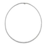 AN 18 CARAT WHITE GOLD DIAMOND LINE NECKLACE