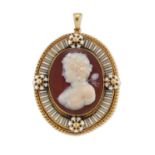 A MID-19TH CENTURY AGATE CAMEO PENDANT