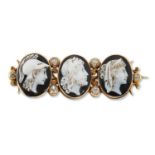 A MID-19TH CENTURY AGATE CAMEO AND DIAMOND BROOCH