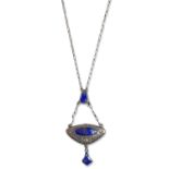 CHARLES HORNER - A SILVER AND ENAMEL PENDANT NECKLACE