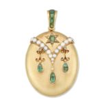 A MID-19TH CENTURY EMERALD AND SPLIT PEARL LOCKET PENDANT