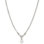 A CULTURED PEARL AND DIAMOND NECKLACE