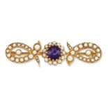 A LATE 19TH CENTURY AMETHYST AND SEED PEARL BROOCH