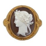 A MID-19TH CENTURY SHELL CAMEO BROOCH