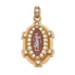 A MID-19TH CENTURY CAMEO AND SEED PEARL LOCKET PENDANT