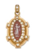 A MID-19TH CENTURY CAMEO AND SEED PEARL LOCKET PENDANT