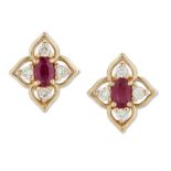 A PAIR OF 9 CARAT GOLD RUBY AND DIAMOND CLUSTER EARRINGS