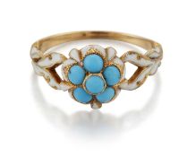 A MID-19TH CENTURY TURQUOISE AND ENAMEL SENTIMENTAL RING