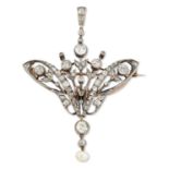 A LARGE EARLY 20TH CENTURY DIAMOND AND PEARL PENDANT / BROOCH