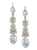 A PAIR OF EARLY 20TH CENTURY AQUAMARINE AND DIAMOND PENDANT EARRINGS
