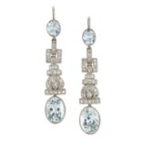 A PAIR OF EARLY 20TH CENTURY AQUAMARINE AND DIAMOND PENDANT EARRINGS