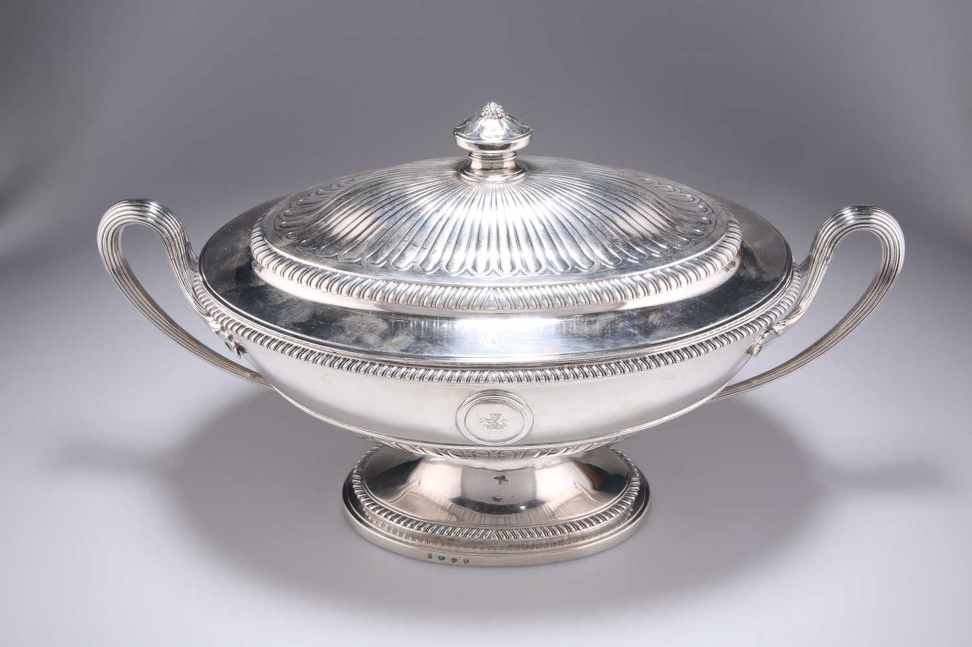 A GEORGE III SILVER SOUP TUREEN AND COVER