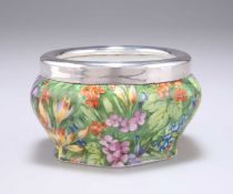 A SILVER-RIMMED CHINTZ BOWL