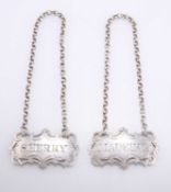 A PAIR OF VICTORIAN SILVER WINE LABELS