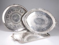 AN ELKINGTON & CO SILVER-PLATED SALVER, TOGETHER WITH AN OVAL SILVER-PLATED TRAY AND A 'CELTIC' TRAY