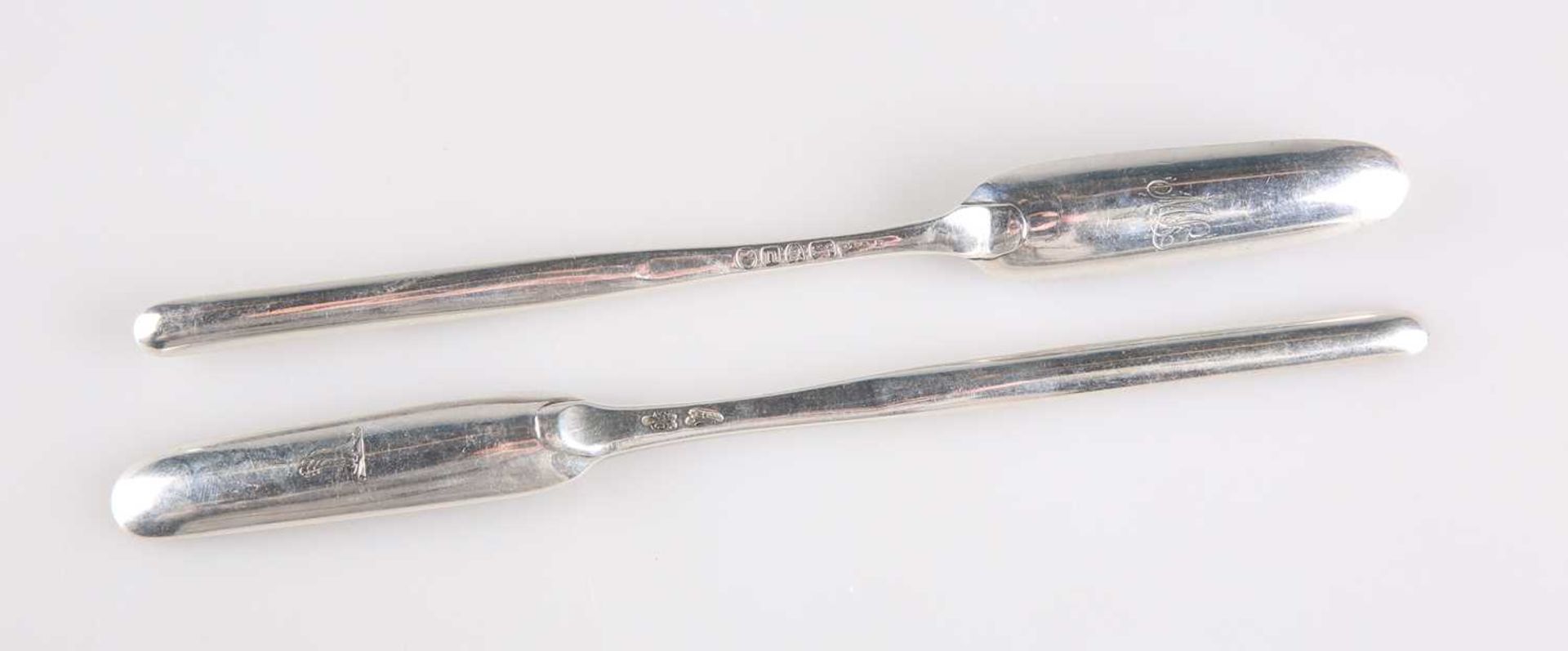 TWO GEORGE III SILVER MARROW SCOOPS - Image 2 of 3