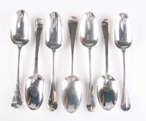 SEVEN SILVER HANOVERIAN PATTERN TABLESPOONS, 18TH CENTURY