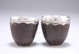 A PAIR OF LATE 18TH/EARLY 19TH CENTURY MOUNTED COCONUT CUPS