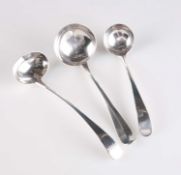 THREE SILVER SAUCE LADLES, GEORGE II AND LATER
