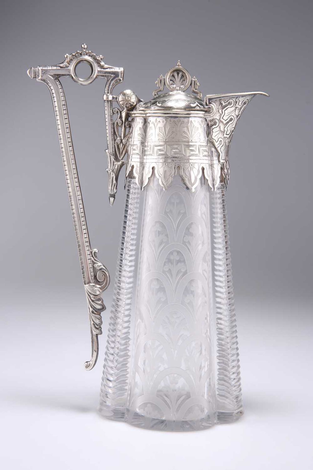 A VICTORIAN SILVER-PLATE MOUNTED CLARET JUG