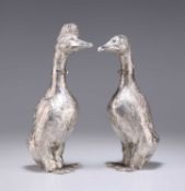 A LARGE PAIR OF CONTINENTAL SILVER WHIMSICAL MODELS OF DUCKS