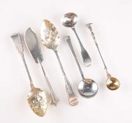 FIVE SILVER SPOONS, AND A SILVER BUTTER KNIFE