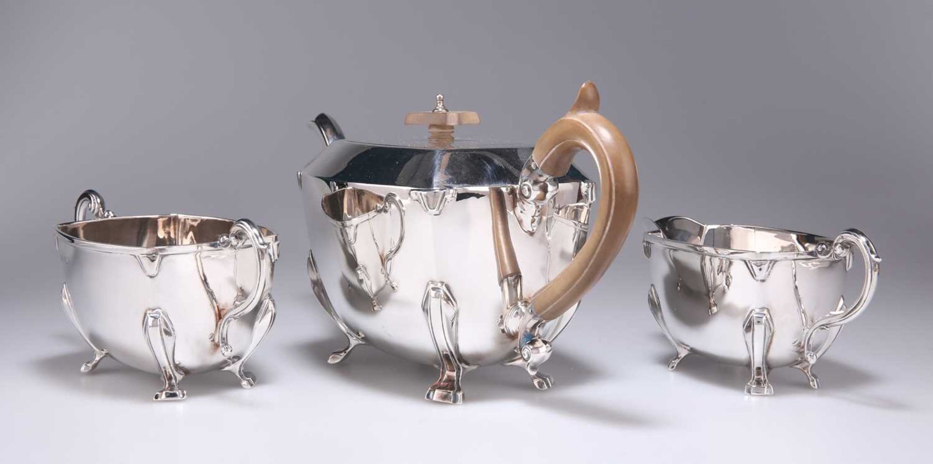 AN ART DECO SILVER THREE-PIECE TEA SERVICE - Image 2 of 3