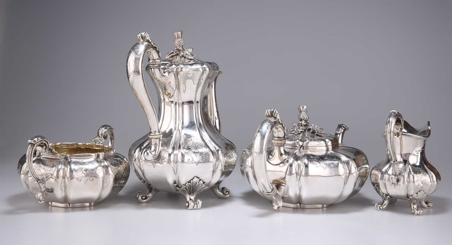 A FINE EARLY VICTORIAN SILVER FOUR-PIECE TEA AND COFFEE SERVICE - Image 2 of 5