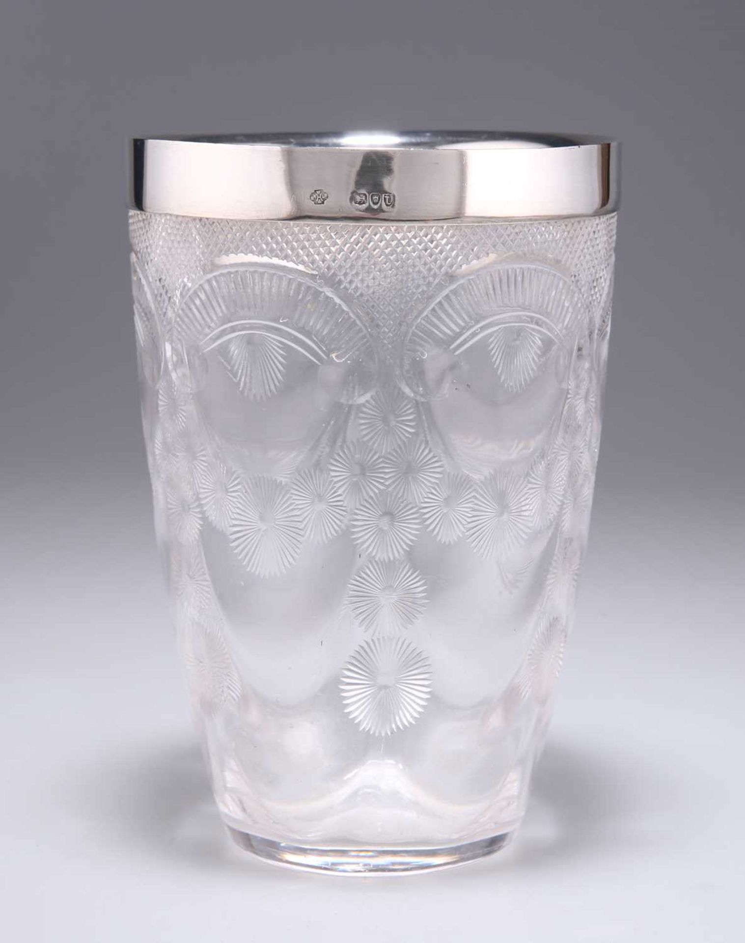 A VICTORIAN SILVER-RIMMED CUT-GLASS VASE