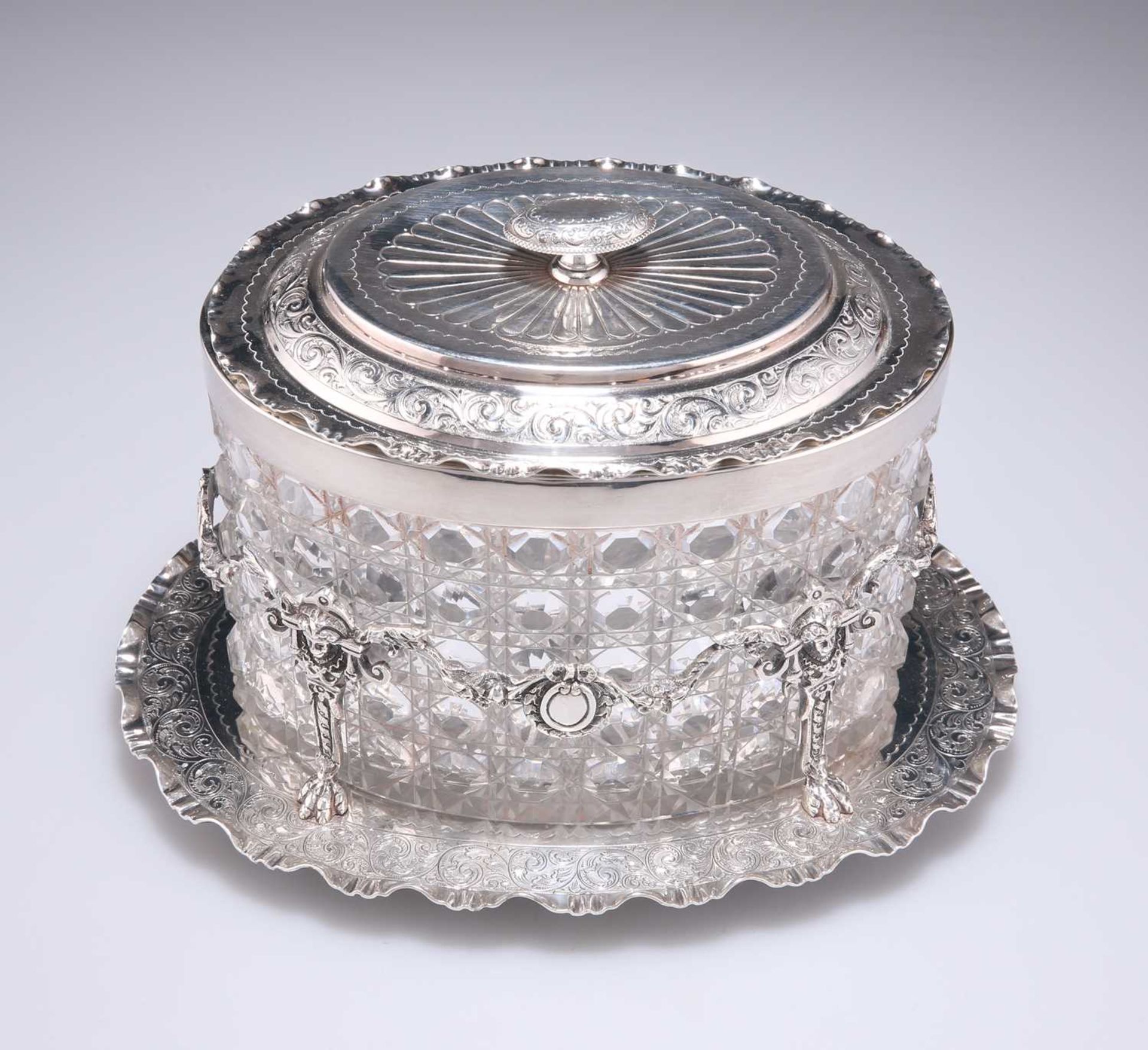 A GOOD VICTORIAN SILVER-PLATED AND CUT-GLASS BISCUIT BOX - Image 2 of 2