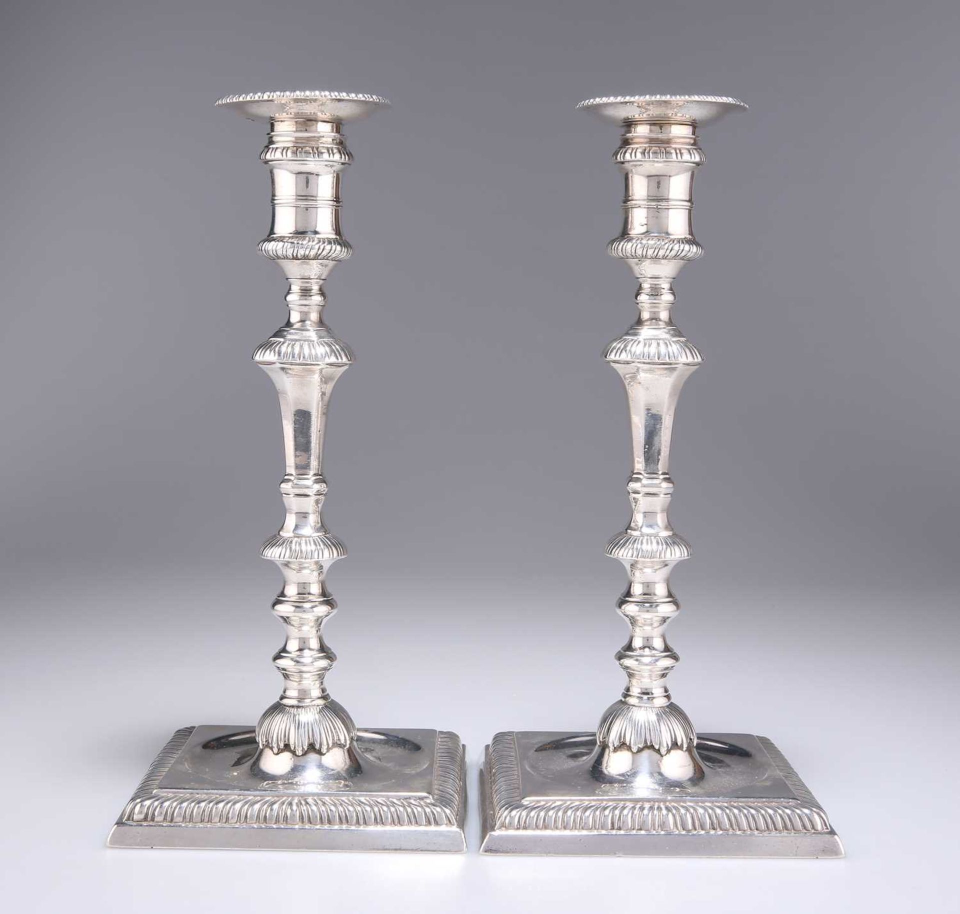 A PAIR OF GEORGE II SILVER CANDLESTICKS - Image 2 of 3