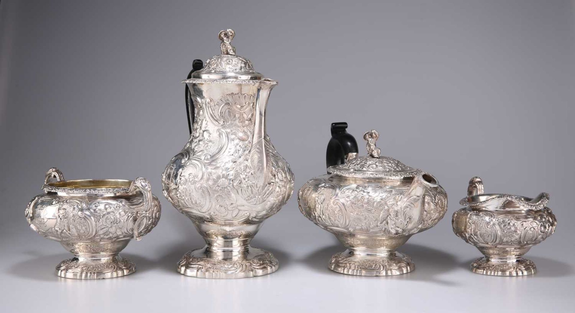 A FINE GEORGE IV SILVER FOUR-PIECE TEA SERVICE