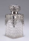A VICTORIAN SILVER-MOUNTED LARGE CUT-GLASS SCENT BOTTLE